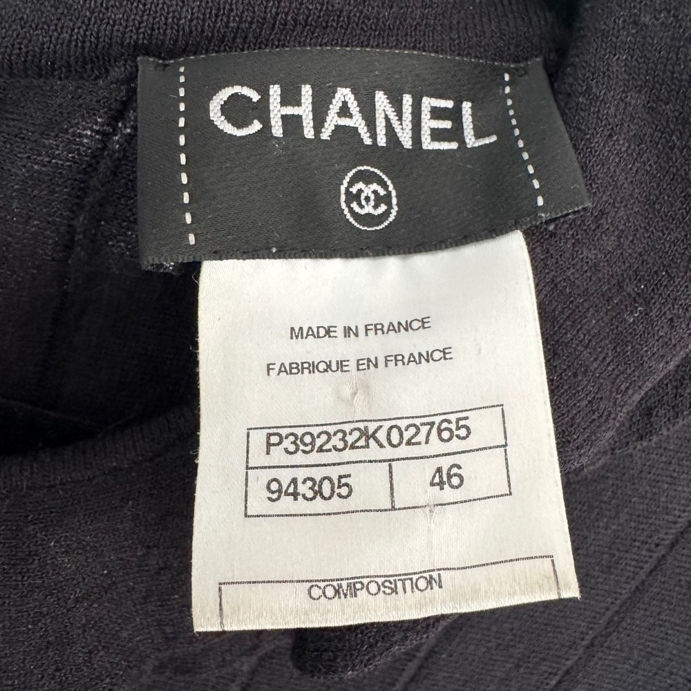 Chanel Black Ruffle Ribbed Knit Wool Dress P39232K02765 FR 46 US 12 - Picture 6 of 8